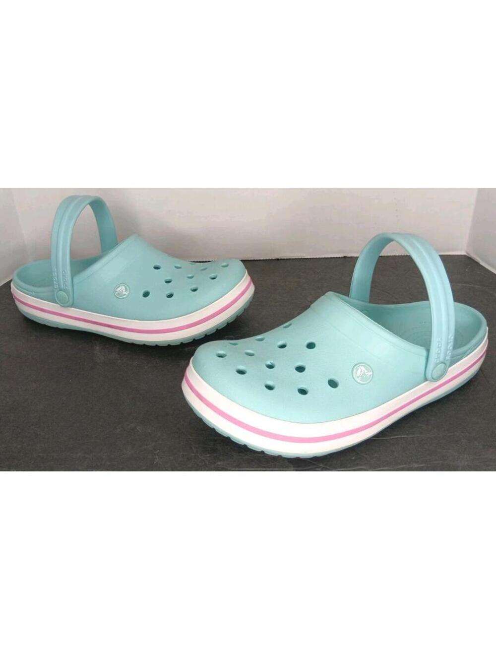 Crocs Crocband Cotton Candy Ice Blue White Clog Shoes Women size 11